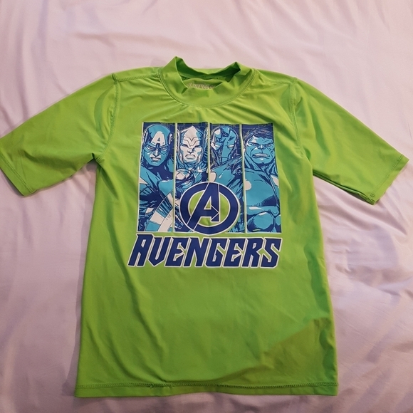 Marvel Avengers boys size Large swim rash guard lime green - Picture 1 of 3